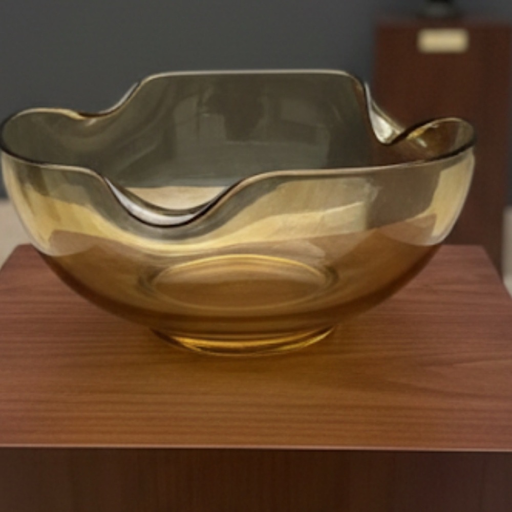 Vintage Elegant Glass Bowl in Amber and Smoke
